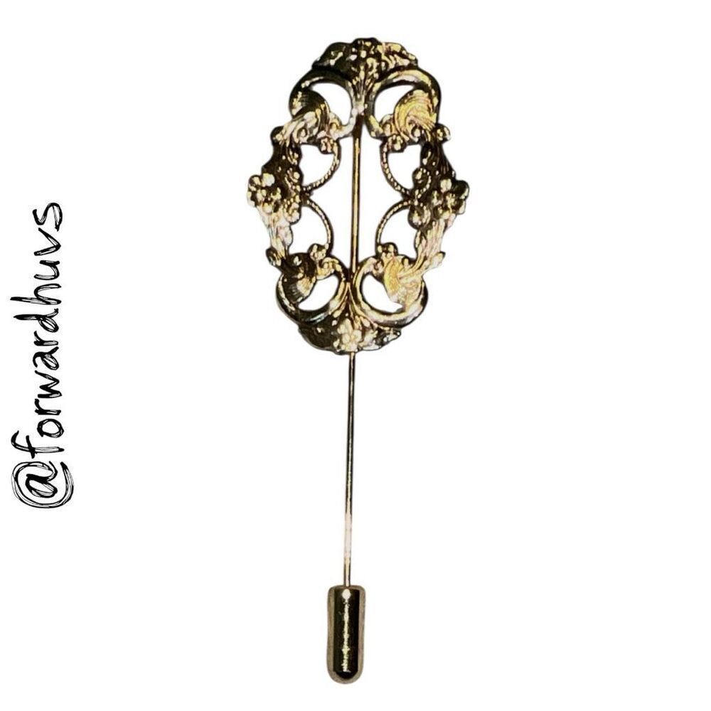 Vintage Gold Tone Hat Pin – Filigree Scrollwork Design – 2.75”